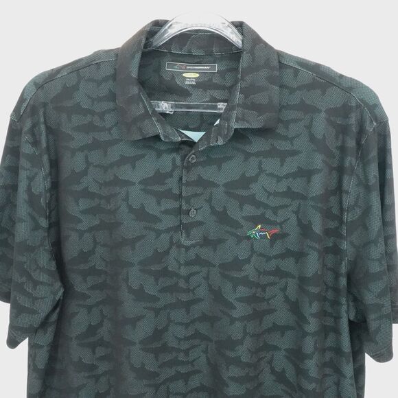 Greg Norman Shirt Mens XXL 2XL Black All Over Shark Print Golf Performance - Picture 6 of 10